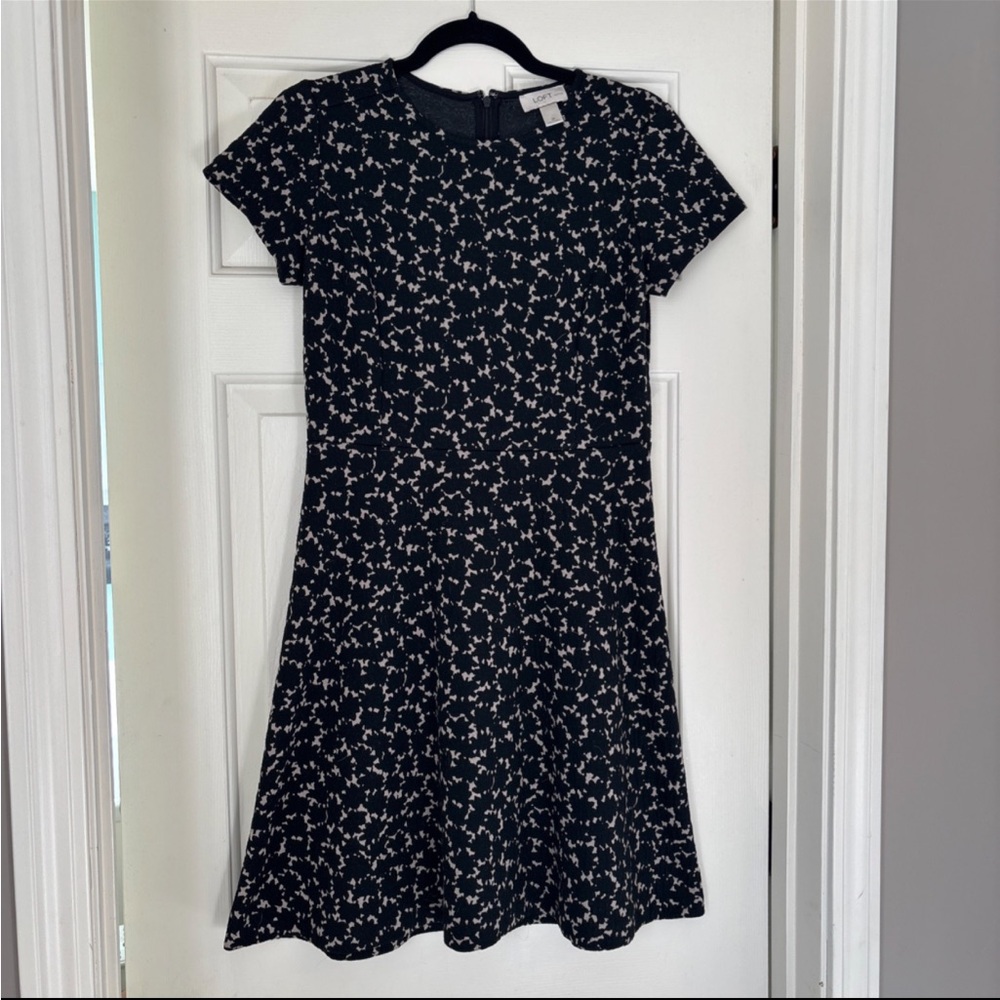 LOFT Black and Cream Floral Mini Dress